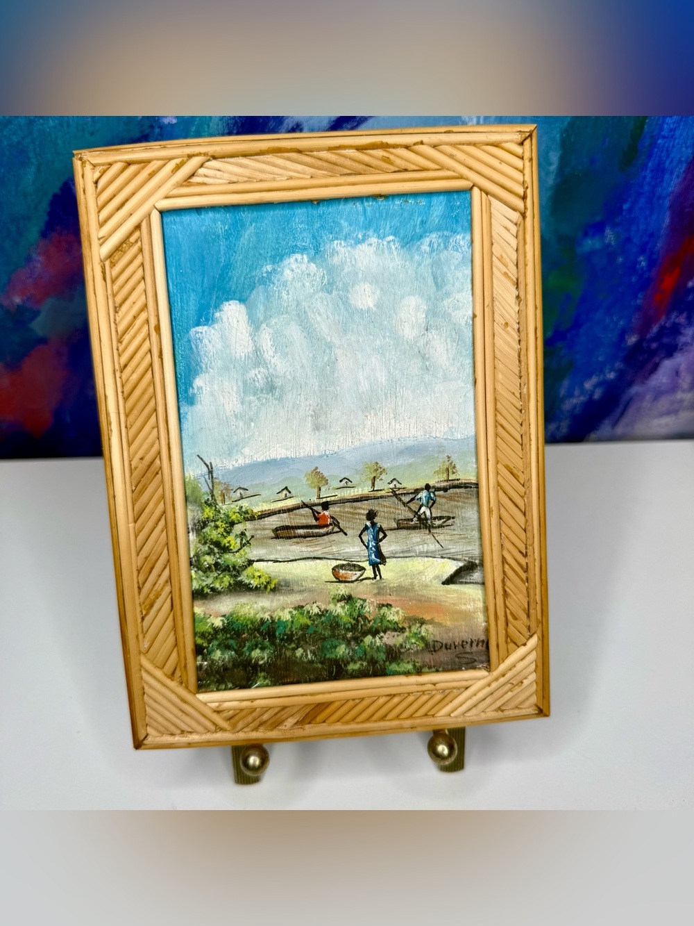 Haitian Art Small Framed Signed by Artist Haiti Folk Art Duvernay